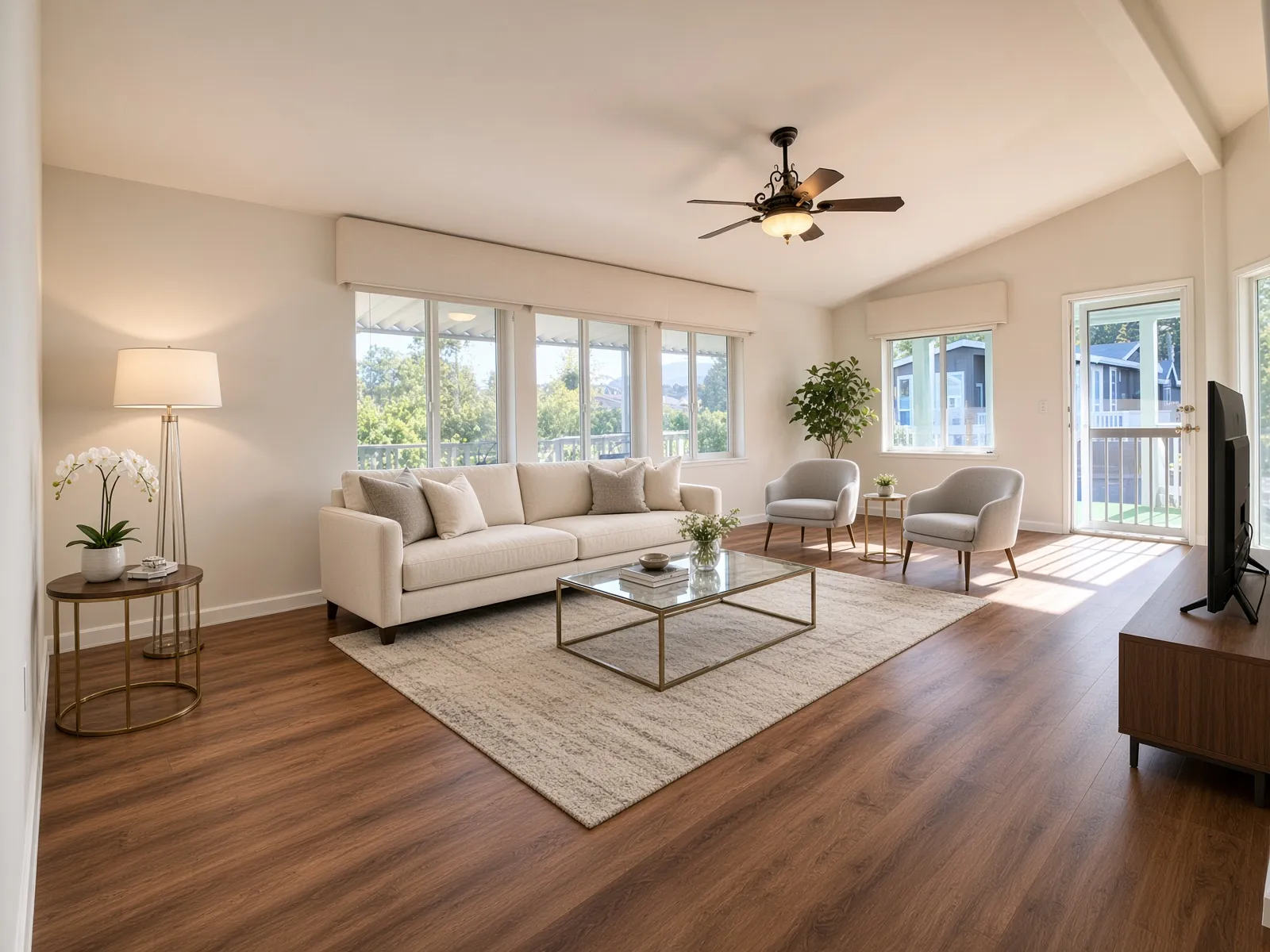 Living room with vaulted ceiling
