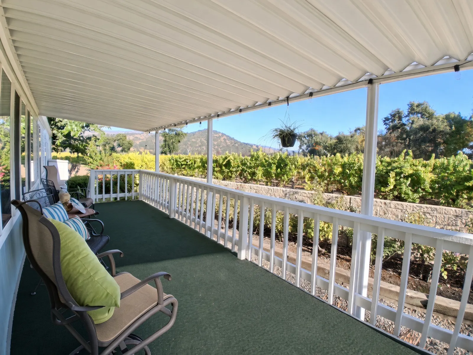 Covered deck overlooking the vineyard